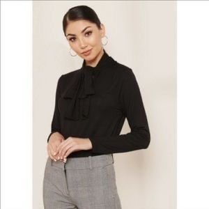 J Crew 365 Black tie bow blouse